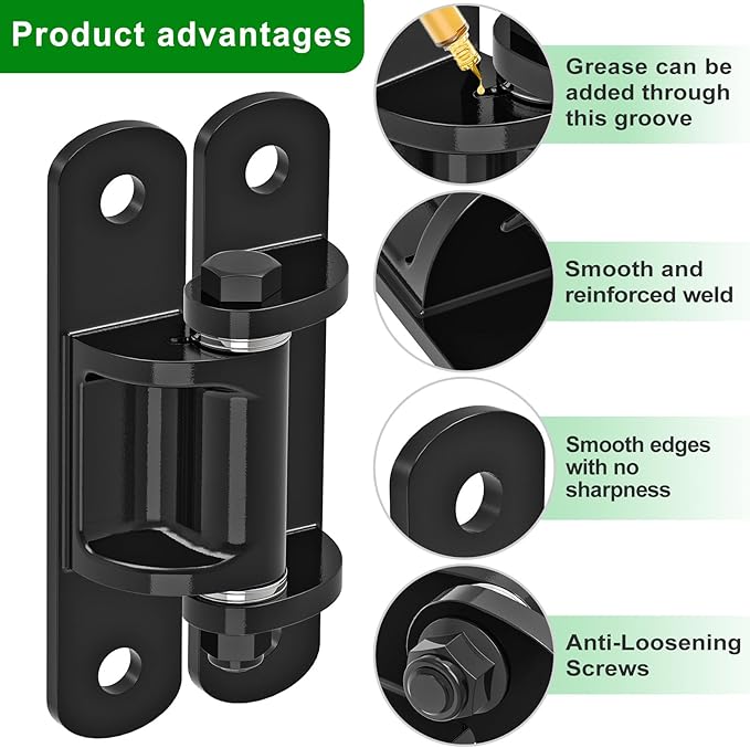 Insaga 6.7'' Heavy Duty Gate Hinges 1100LB Capacity 4PCS of 6mm Steel Hinges with Bearings & Rust-Proof E-Coating, Bolt On Low-Profile Hinges for Fences, Driveway Gates, Locking Screws Anti-Sag Design
