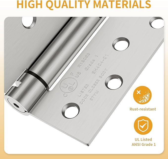 Luxbaro 6 Pack Self Closing Door Hinges, 4 Inch Spring Loaded Hinges with Square & 5/8'' Radius Corners, Adjustable Tension for Garage, Front Door, for Left and Right Hand Door, UL Listed
