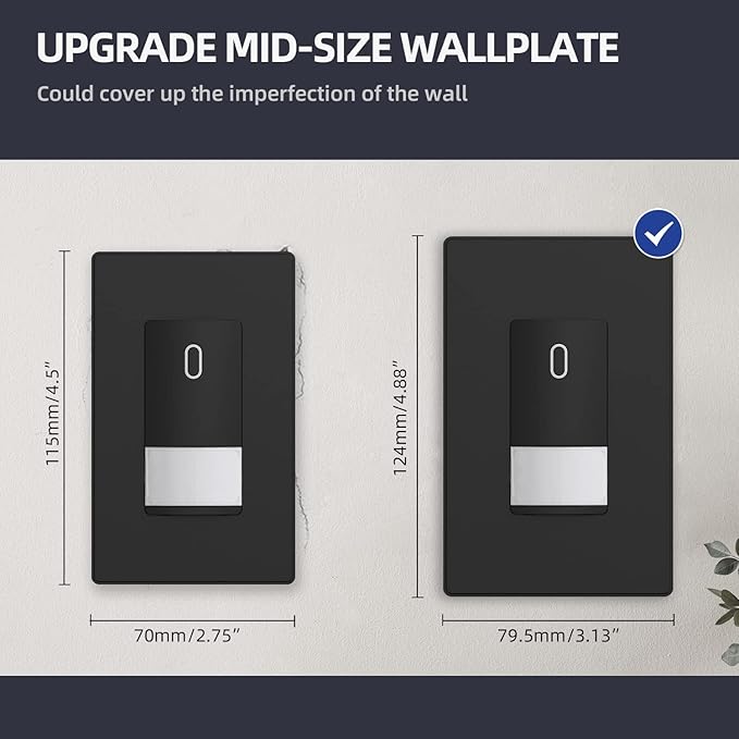 ELEGRP 1-Gang Screwless Decorative Wall Plates, Mid-Size Unbreakable Thermoplastic Faceplate Cover for Decorator Receptacle Outlet Switch, UL Listed (10 Pack, Matte Black) wall plate