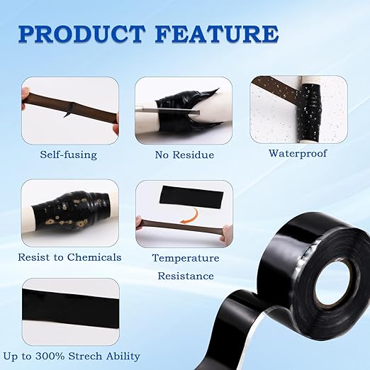 Self Fusing Silicone Tape 1''x16.5FT Extra Strong Waterproof Self-Amalgamating Tape for Plumbing, Hose, Pipeline Repair Electrical Cable Winding Leak Seal for Hot Cold Pipes (0.8mm Thickness)