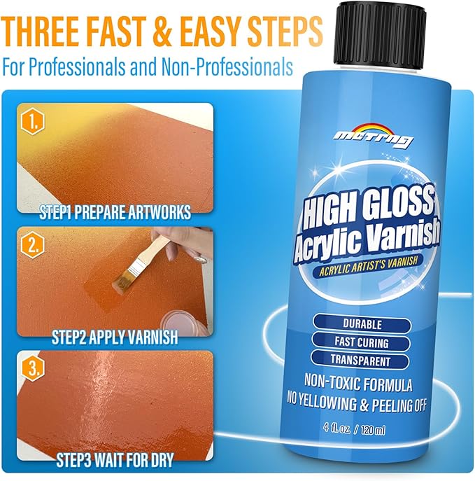 Gloss Varnish for Acrylic Painting, Artist's Acrylic Varnish, Non-Yellow, Non-Toxic, Anti-Crazing, High Gloss Finish, Clear Coat for Artwork, for Pro & Hobby Artists