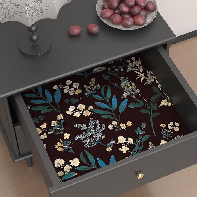 Vintage Floral Peel and Stick Wallpaper 17.5'' x 787'', Green Blue | Self Adhesive/Removable/Waterproof/Thick Vinyl Extra Long Contact Paper for Bathroom Bedroom Shelf Cabinet Drawer,Prepasted