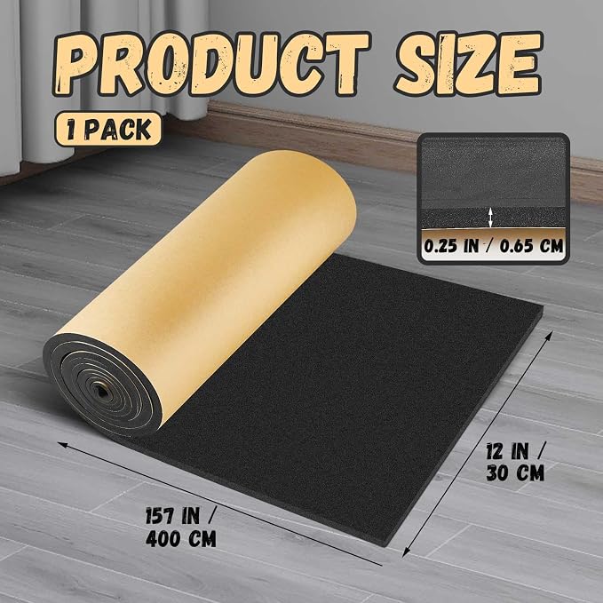 Pangda 1 Piece 157 x 16 x 1/4 Inch Extra Large Marine Foam Roll Closed Cell Rubber with Adhesive Insulation Sheets Lightweight Single Sided Tape Water Weather Resistant for Craft