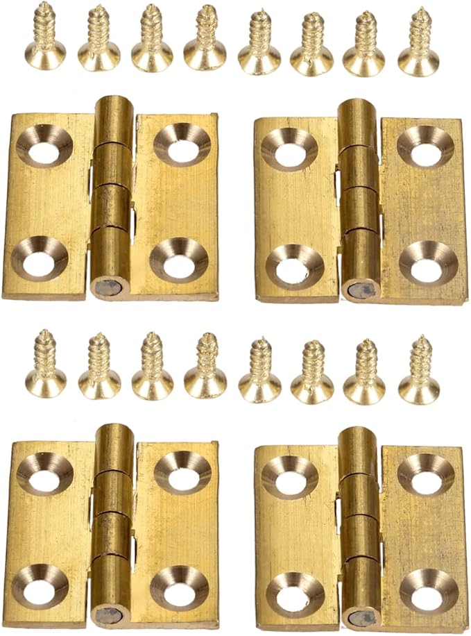 dophee 4Pcs Pure Brass Mini Hinges, Folding Butt Hinges for Drawer Cabinet Cupboard Door Jewelry Box Wooden Case Furniture, 1 Inch