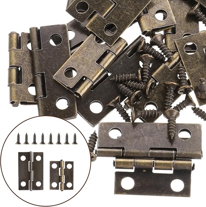30 Pcs Small Mini Hinges, Retro Decorative Mini Hinge, Stainless Steel Folding Butt Miniature Hinge, 180 Degree Rotation Hinges with Screws for Cabinet Wooden Jewelry Box Crafts