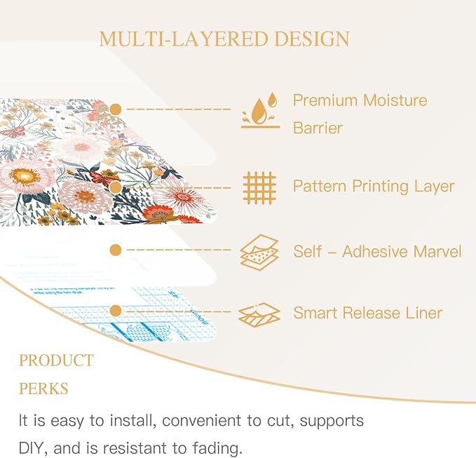 Dimoon Floral Wallpaper Peel and Stick Wallpaper Boho Retro Contact Paper 17.3''x362'' White Bohemian Vintage Removable Wall Paper Renter Friendly Waterproof Wall Mural Bedroom Bathroom Vinyl