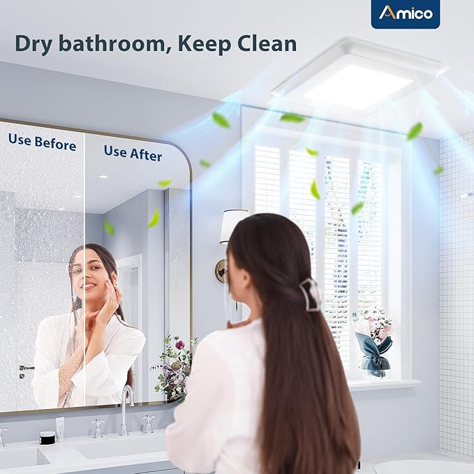 Amico Bathroom Exhaust Fan with Light, 110 CFM, 1.0 Sones, 5CCT, Easy Retrofit without Attic Access, Adjustable Bathroom Fan with light, Quiet Operation, ETL & FCC Certified