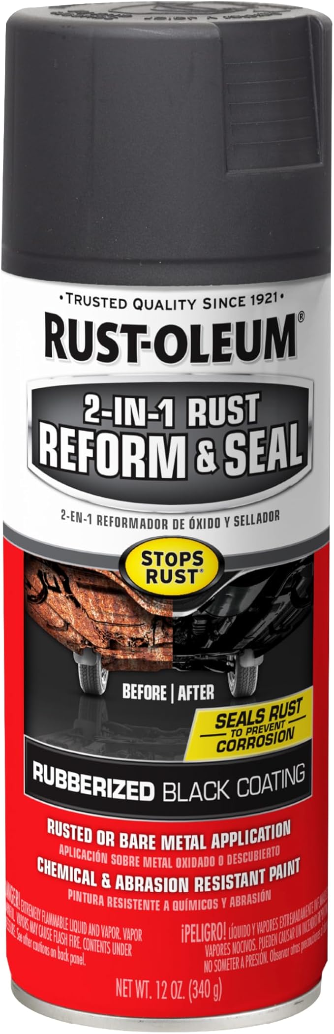 Rust-Oleum 344713 Automotive 2-In-1 Rust Reform & Seal Spray, 12 oz, Flat Black
