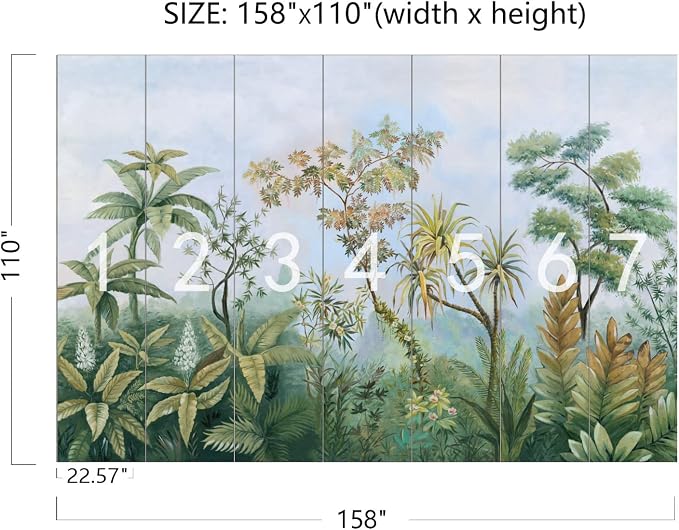 Cliouar-Tropical Plants Southeast Asia Oil Painting Forest Wallpaper Mural Bedroom Living Room Decoration 158" x 110"(Not Peel and Stick)