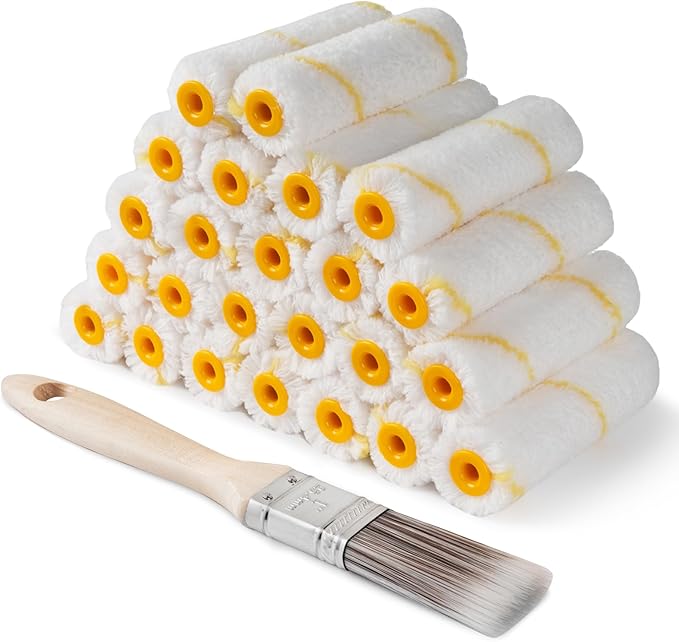 Paint Roller Covers, 25 Pack, 4 Inch 3/8" Nap Mini Microfiber Roller Covers for Painting, Roller Brush Covers, Small House Painting Supplies for Walls, Ceilings, Trim & DIY Projects