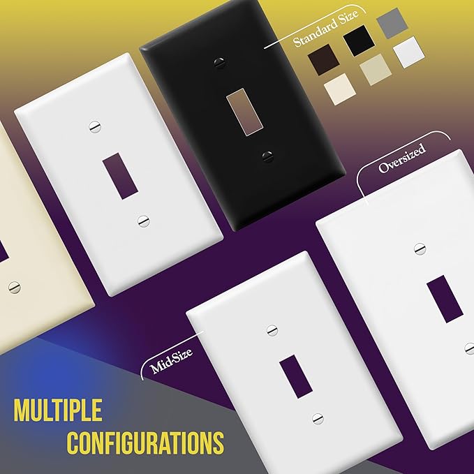 ENERLITES Mid-Size Toggle Light Switch Wall Plate Covers, Gloss Finish, Single Gang 4.88" x 3.11", Unbreakable Polycarbonate Thermoplastic, UL Listed, 8811M-W-10PCS, White, 10 Pack