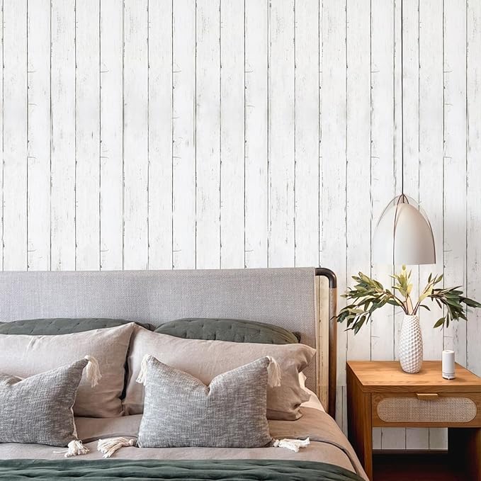 Shiplap Peel and Stick Wallpaper, Contact Paper for Classroom Home Decor | 17.7"x511" Removable Self-Adhesive White Wood Plank Film, Farmhouse Decor for Bulletin Board Desk Cabinet & Home Renovation