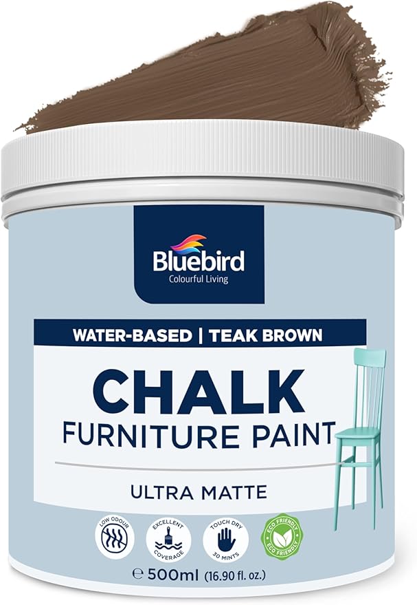 BLUEBIRD Chalk Furniture Paint - 500 ML / 16.9 fl oz for Furniture, Home Décor, Cabinets, and More (Teak Brown)