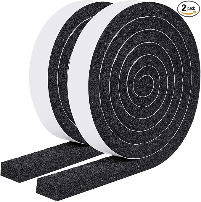 MAGZO Weather Stripping Door Seal 1 Inch W X 1/2 Inch T, Strong Adhesion and High Resilience Air Conditioner Foam Insulation for Cars, Total Length 13 Feet (6.5 ft x 2 Rolls)