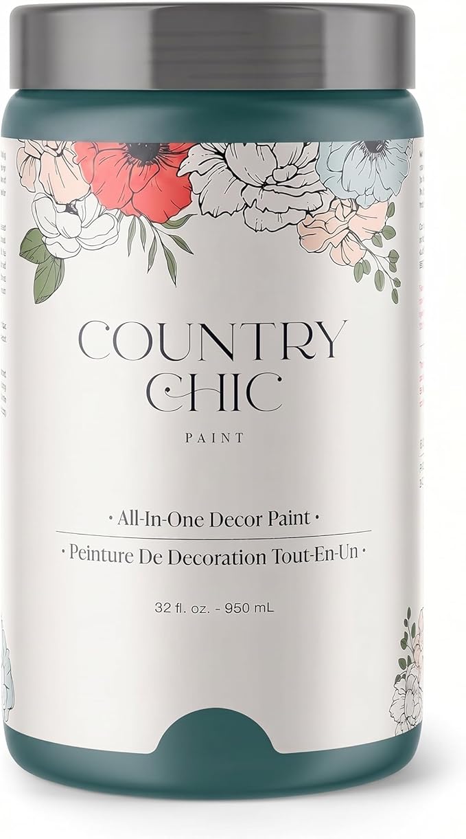 Country Chic All-in-One Chalk Paint for Furniture, Cabinets, Home Decor, Eco-Friendly, Matte Finish, Built-In Primer & Top Coat for Wood, Metal - Wanderess (Teal) - Quart 32 oz (950 ml)