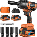 Cordless Impact Wrench, 900Ft-lbs (1200N.m) 1/2" Brushless Impact Gun, 21V High Torque Power Impact Driver, 2x4.0Ah Batteries Electric Impact Motor Variable Speeds for Car/Pickup Truck/Mower