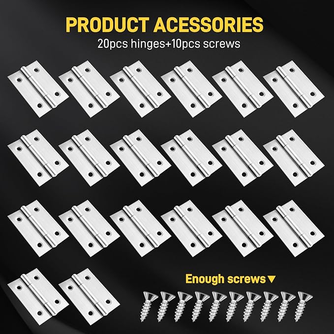20 PCS 2 inches High-end Stainless Steel Mini Small Hinges with 80 Screws, Suitable for DIY Wooden Boxes, Small Cabinets, Jewelry Boxes Flat Hinges, Furniture, Woodworking Craft Project, Silver