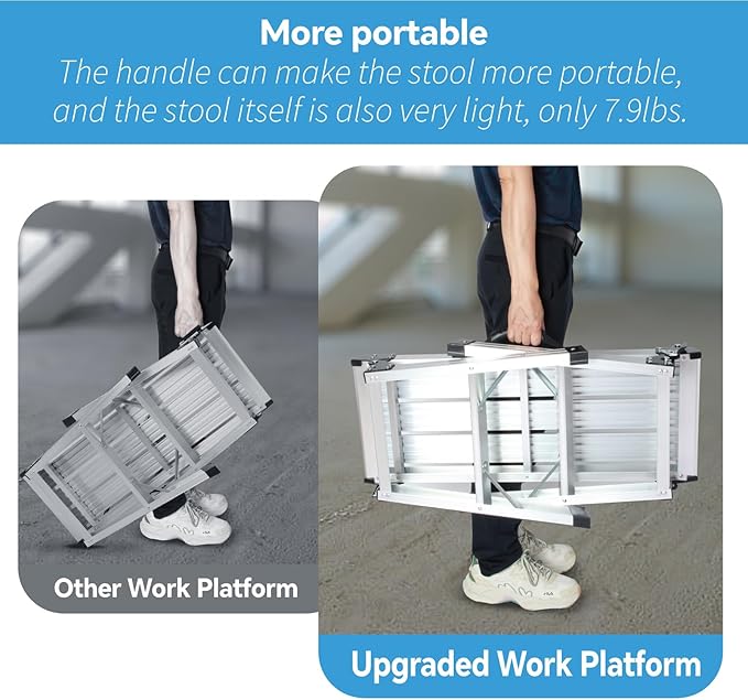 LEADALLWAY Aluminum Work Platform Step Ladder with Handle Heavy Duty Foldable Step Stool 330 Lbs Capacity Silver