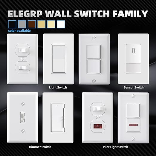 ELEGRP Matte White 3 Way Decorative Light Switch with Plate, 15 Amp, 120-277 Volt, AC Rocker Paddle Wall Switch Replacement, Self-Grounding, Residential Grade, w/Wall Plate, UL Listed (10 Pack)