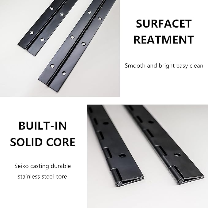 4 PCS 12 Inch Black Heavy Duty Stainless Steel Piano Hinge Continuous for Cabinet Door Cases Woodworking Wood Furniture Tool Storage Boxes Black