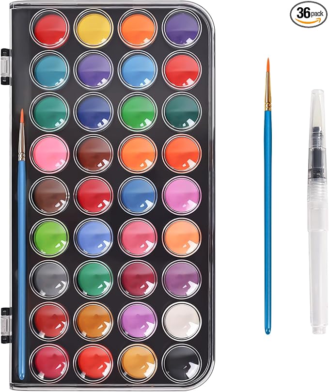 Watercolor Paint, 36 Colors Washable Watercolor Paint Set with a Brush a Refillable Water Brush Pen and Palette, Non-toxic Water Color Paints Sets for Adults Artist Beginner