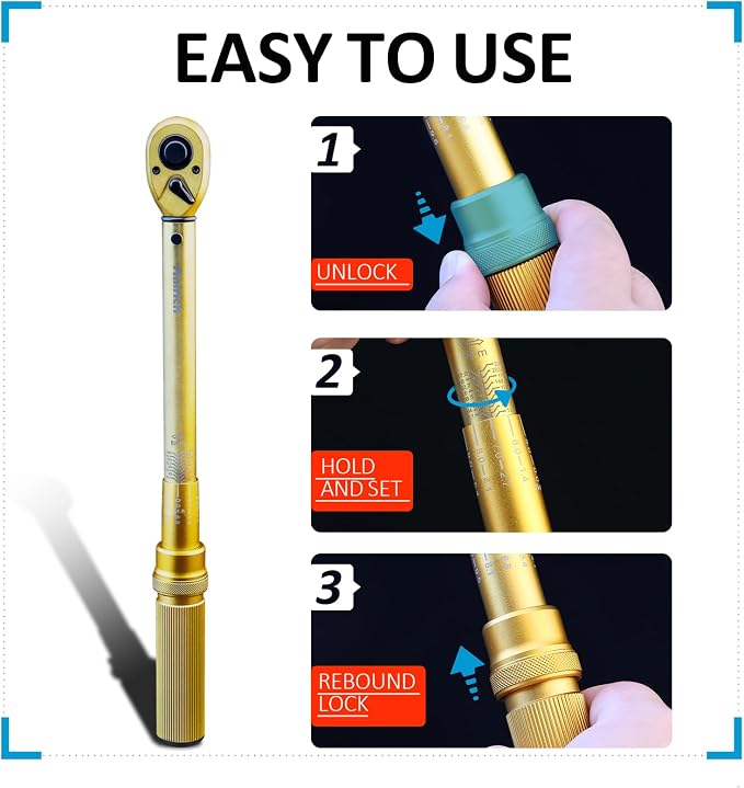 Hairich 1/4 3/8 1/2 inch Drive Click Torque Wrench, 3Pcs Torque Wrench Set 20-240in.lb, 10-45ft.lb, 10-170ft.lb,72-Tooth Dual Range Scales with Quick Release Reversible Head for Car