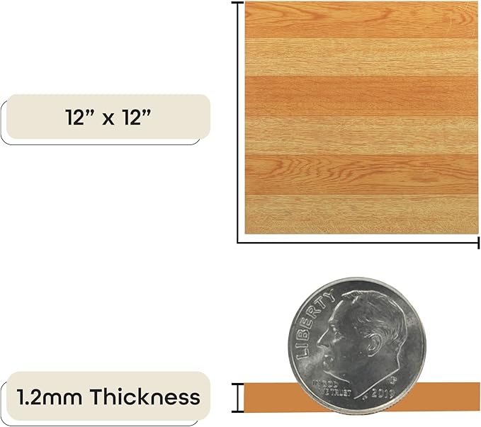 Tivoli Self Adhesive Vinyl Floor Tiles, 45 Tiles - 12" x 12", Light Oak Plank-Look - Peel & Stick, DIY Flooring for Kitchen, Dining Room, Bedrooms, Basements & Bathrooms by Achim Home Decor