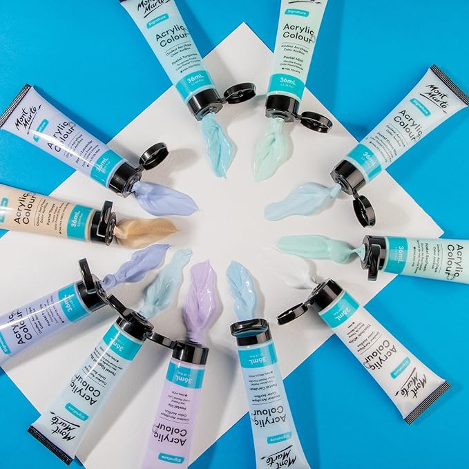Mont Marte Acrylic Colour Pastel Paint Set Signature 24pc x 36ml (1.2 US fl.oz), Creamy Pastel Acrylic Paint Set, Good Coverage, Semi-Matte Finish, Ideal For Most Art and Craft Surfaces.