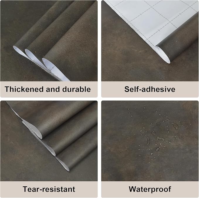 JSEVEM 48"×118" Large Size Extra Wide Thick Dark Brown Tan Grey Rusty Concrete Wallpaper Peel and Stick Waterproof Metallic Concrete Contact Paper Vinyl Adhesive Sticker for Bedroom Bathroom Gym Walls