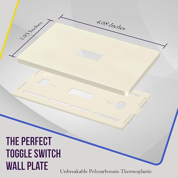 ENERLITES Screwless Toggle Switch Wall Plate, Child Safe Light Switch Cover, Standard Size 1-Gang 4.68" x 2.93", Unbreakable Polycarbonate Thermoplastic, UL Listed, SI8811-LA5P, Light Almond, 5 Pack