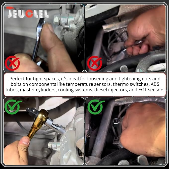 13mm 3/8" Drive Diesel Injector Fuel Line Socket, Flare Nut Wrench | Fastener Bent Pipes, Wired Temperature Sensors, EGT Sensor, Thermo Switches, ABS Tubes, Strut Nut Extractor