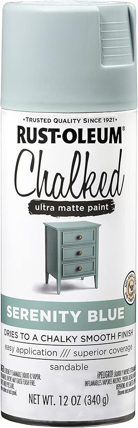 Rust-Oleum Serenity Blue Chalked All-in-One Ultra Matte Spray Paint | One Coat Coverage | No Primer, Sanding, Or Topcoat Needed | Easy Spray Application | Made in USA | 12 OZ | 6 Pack