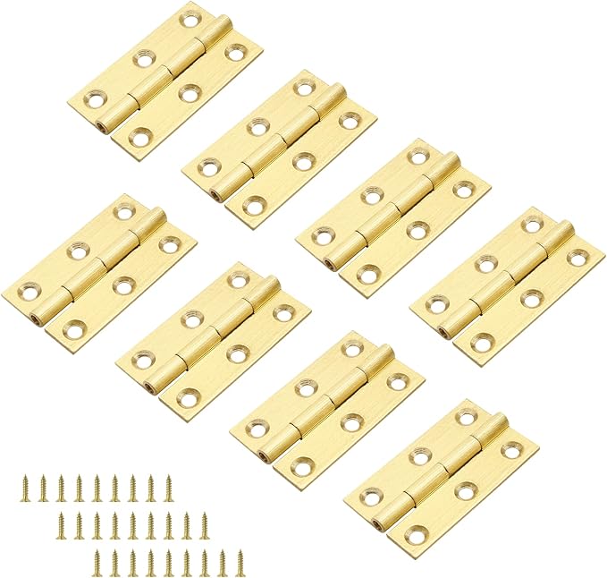 8pcs 1.5 Inch Brass Hinges, Mini Butt Hinges Cabinet Door Hinge, Box Hinge for Jewelry, Wooden Box, Small Cupboard Furniture (Gold)