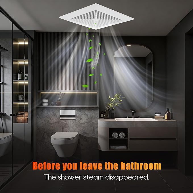 Orsong Bathroom Exhaust Fan 12" Panel Ultra Quiet without Light(10x10 Mount), 130CFM, 4" Duct for Bathroom/Garage/Home