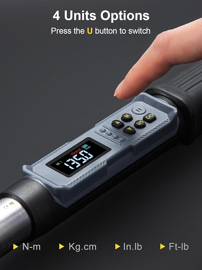 GROWNEER Digital Torque Wrench, 5-99.6 Ft-lbs/6.8-135 Nm, 3/8'' Drive Rachet Torque Wrench with Buzzer & Colorful LED Indicator, Electronic Torque Wrench Set for Bike Motorcycle Car Tire Auto Repair