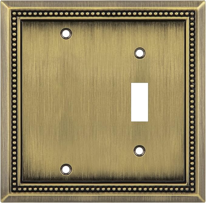 Henne Bery Sunken Pearls Heavy Duty Decorative Wall Plate Switch Plate Outlet Cover (Blank/Toggle, Antique Brass)
