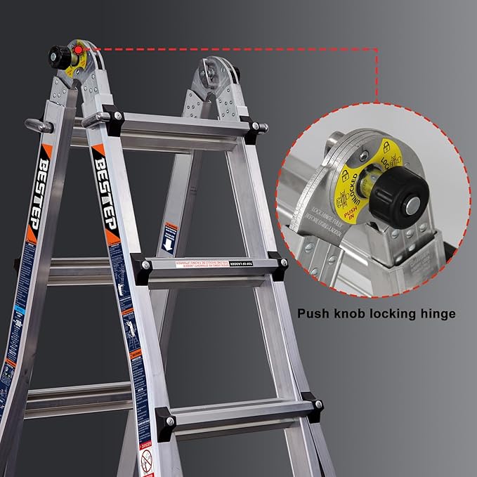 15FT Adjustable Folding Multi-Position Ladder,A Frame 4-Step Anti-Slip Ladder with Aluminum Joint,Silver,ANSI Type 1A, 300 lbs Load Capacity,Welding Construction (YQGNT-4540)