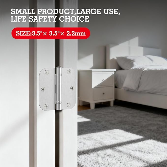 24 Pack Door Hardware Hinges Brushed Nickel 3.5" X 3-1/2 Inch Lasting Mute No Squeak Rounded Integral Ball Bearing Door Hinges for Exterior/Interior Doors Repair/New Home Decor Game Gym Study Bed Room
