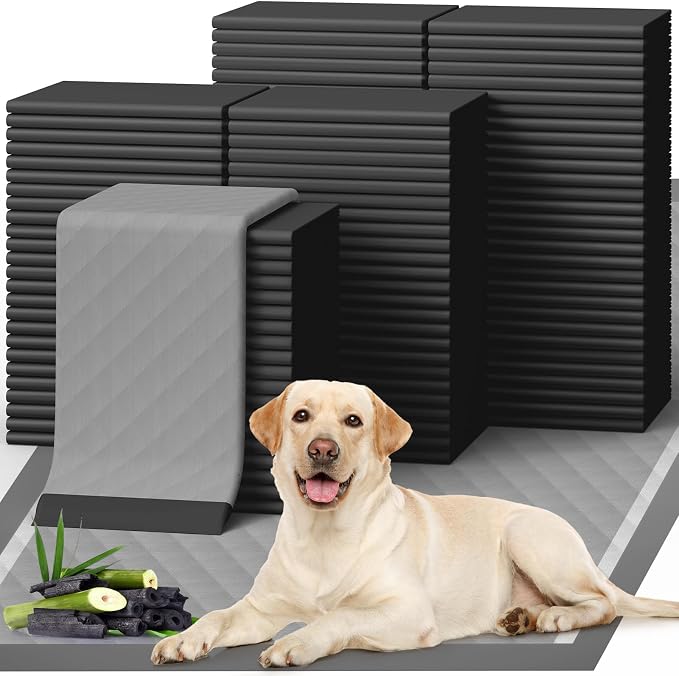 Powools 100-Pack X-Large Puppy Pads - 34'' x 28'' Pee Pads for Dogs Potty Training with Leak-Proof Quick-Dry Design, 6-Layer Wee Wee Pads for Dogs, Charcoal, Black