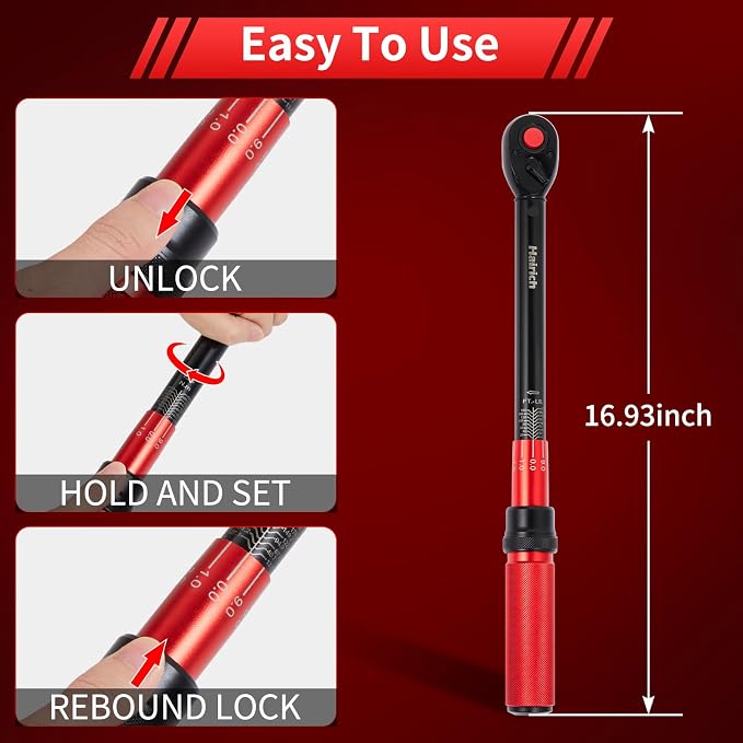Hairich torque wrench 1/2, 10-170ft.lb/13.6-230Nm, ±3% HIGH PRECISION | 1/2 Inch Drive Click Torque Wrench, Dual-direction Torque Wrenches 72-tooth with Dual Range Scales, High Precision For Car