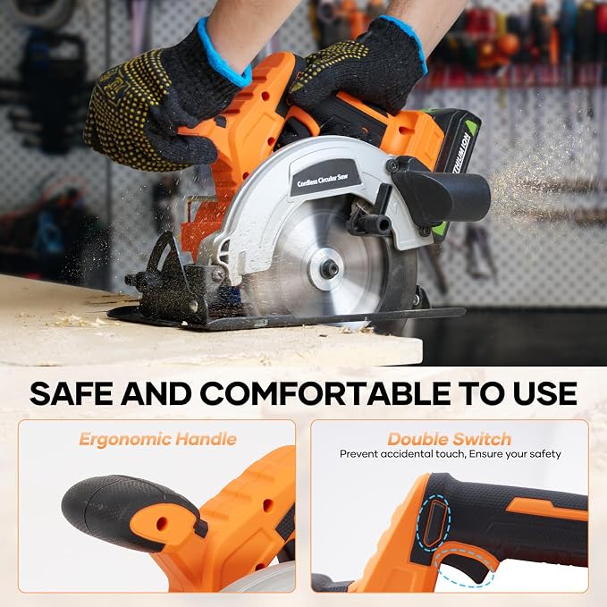 20V 7-1/4-inch Cordless Circular Saw, 4.0Ah Battery Powered Brushless Motor, 45° Bevel Capacity, Max Cutting Depth 2-7/10-inch (90°), 2-inch (45°), Electric Circular Saw for Wood, Plastic Cutting