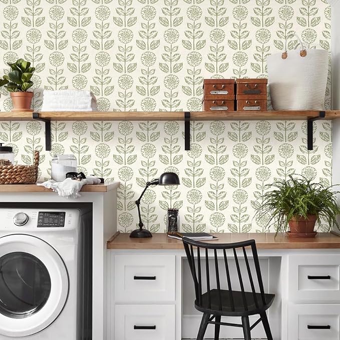 Wudnaye Vintage Floral Peel and Stick Wallpaper Beige Floral Contact Paper 17.7in × 590.4in Tulip Self Adhesive Wallpaper Boho Flowers Removable Waterproof Wall Paper for Bathroom Bedroom Decorative