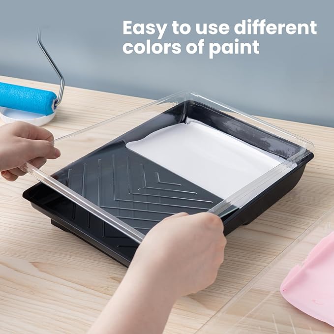 Mister Rui 6 Inch Paint Tray, 12 Pack, Plastic Paint Roller Tray with 4 Inch Roller Frame, Disposable Tray Liners for Home Improvement