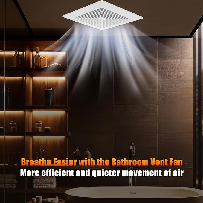 Orsong Bathroom Exhaust Fan 12" Panel Ultra Quiet without Light(10x10 Mount), 130CFM, 4" Duct for Bathroom/Garage/Home