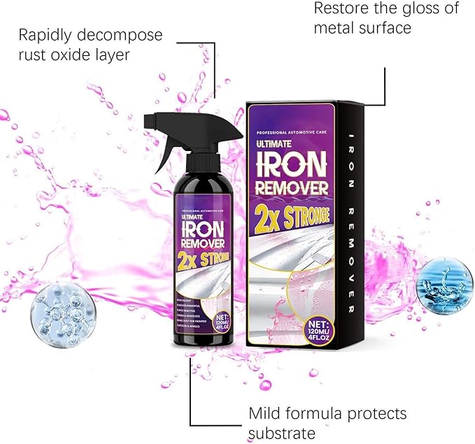 Rust Remover Spray for Metal, Car Rust Remover, 120ml Wheel Cleaner Spray, Multipurpose Iron Stain Removal for Car Detailing, Paint Wheels RV Boat Motorcycle