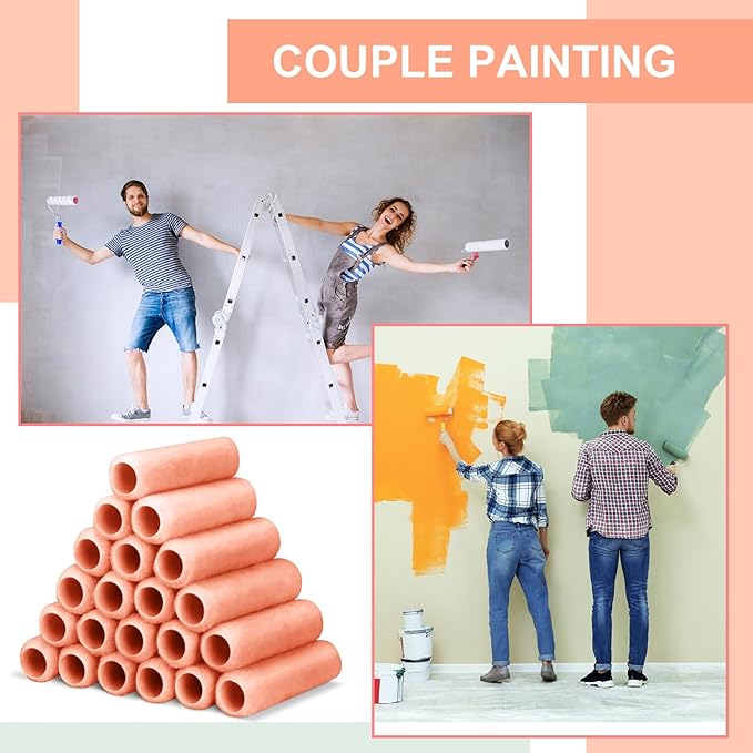 Gisafai 24 Pcs Paint Roller Covers Paint Rollers for Painting Walls Roller Paint Brush 3/8 Inch Nap Microfiber Roller Naps House Painting Supplies Paint Roller Kit for Walls Ceilings (Orange,9 Inch)