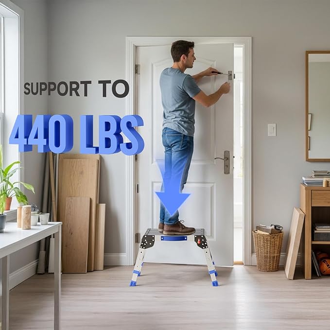 Loyoda Folding Step Stool for Adults, Aluminum Work Platform Adjustable Height, Lightweight and Durable Portable Outdoor Aluminum Step Stool Foldable, Maximum Load Capacity of 440 Pounds.