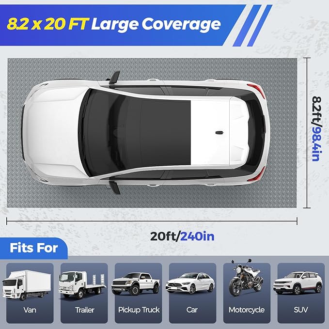 8.2x20 FT Garage Floor Mat, 2.8mm Thickened Garage Flooring Heavy Duty Rubber Garage Floor Mats for Under Car, Diamond Plate Garage Mat for Garage, Workshop, Enclosed Trailer
