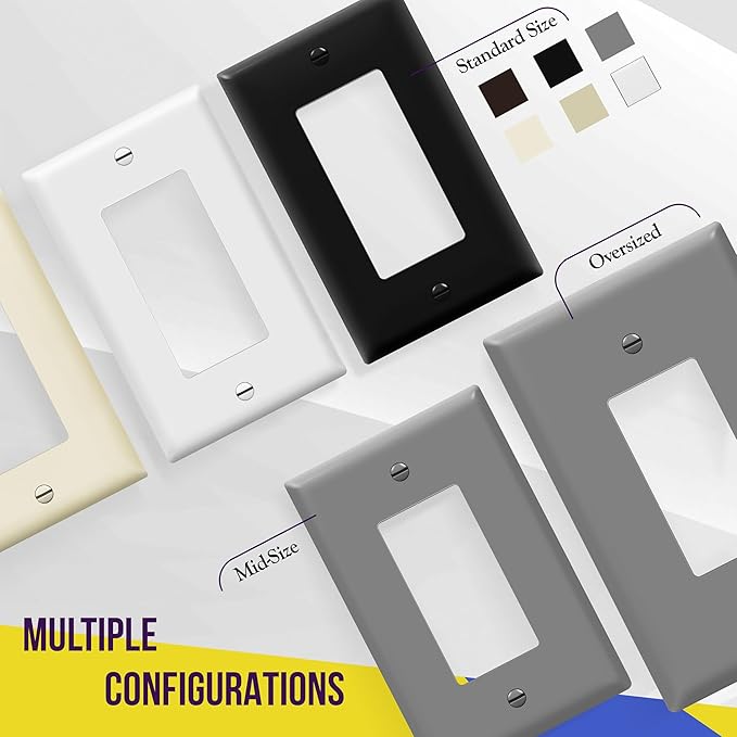 ENERLITES Quadruple Decorator Switch Cover, Four Gang Outlet Wall Plate, Gloss Finish, Mid-Size 4-Gang 4.88" x 8.58", Unbreakable Polycarbonate Thermoplastic, UL Listed, 8834M-GY, Gray