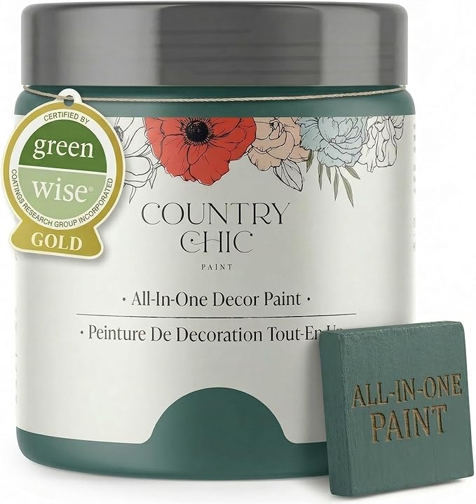Country Chic All-in-One Chalk Paint for Furniture, Cabinets, Home Decor, Eco-Friendly, Matte Finish, Built-In Primer & Top Coat for Wood, Metal - Jitterbug (Dark Teal) - 8 oz (237 ml)